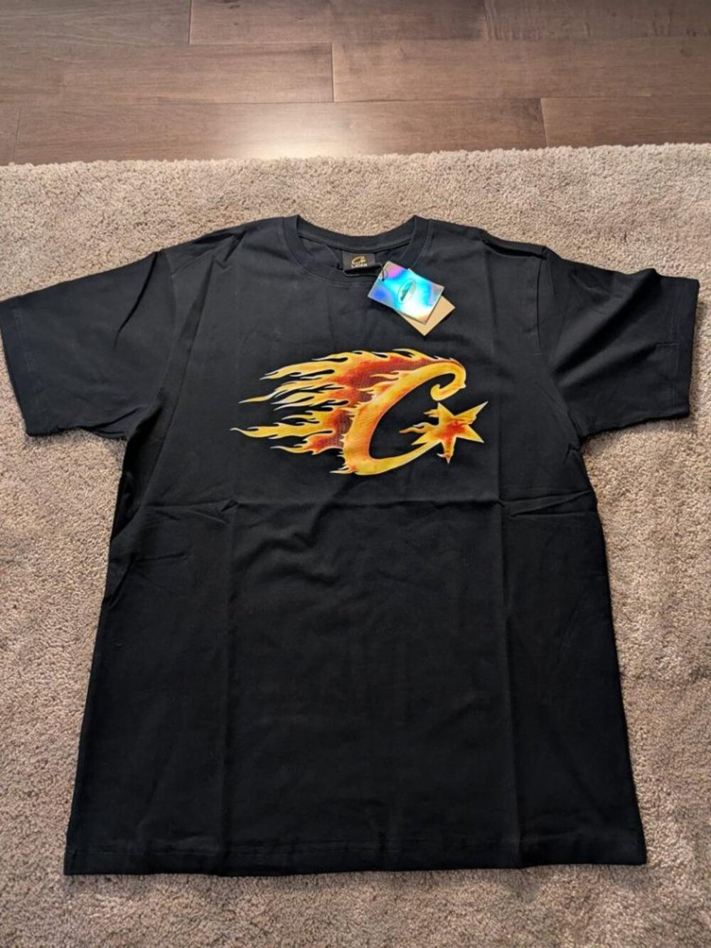 Corteiz CRTZ x Dave Santan Alcatraz Tee Black Orange Flame NWT FW25 Size Large